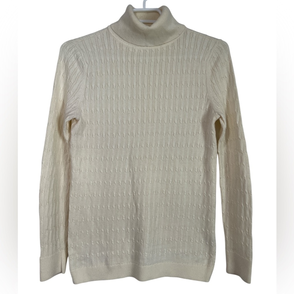 Talbots Cream Ribbed Turtleneck - Picture 2 of 7